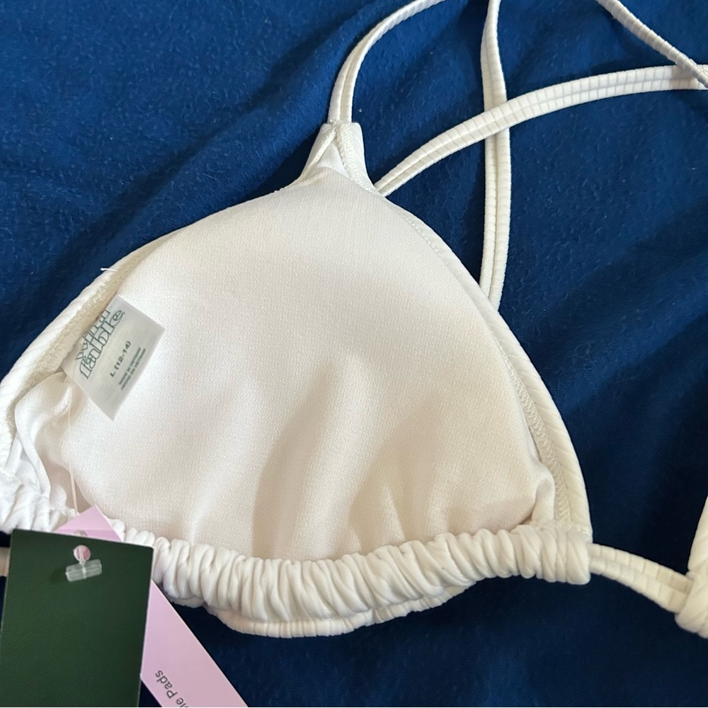 Wild Fable White Strappy Ribbed Triangle Halter Bikini Top with Criss-Cross Back - Picture 7 of 11